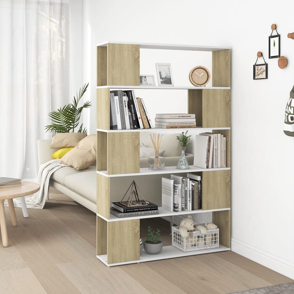 Vetonek Librería separador madera contrachapada blanco y roble Sonoma