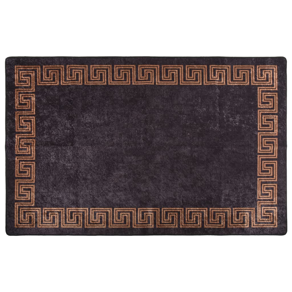 Vetonek Alfombra lavable antideslizante negro y dorado 80x150 cm