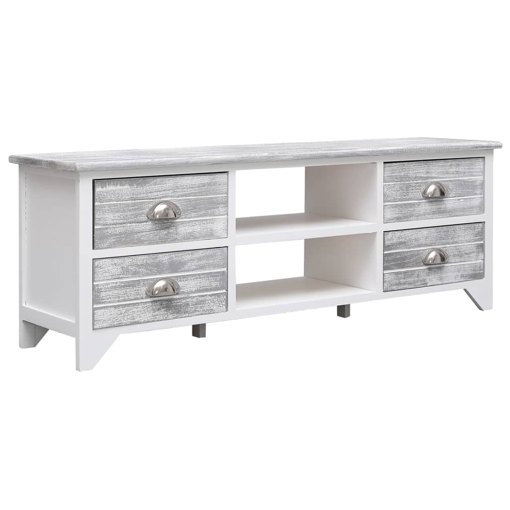 Vetonek Mueble para TV madera de paulownia blanco y gris 108x30x40 cm