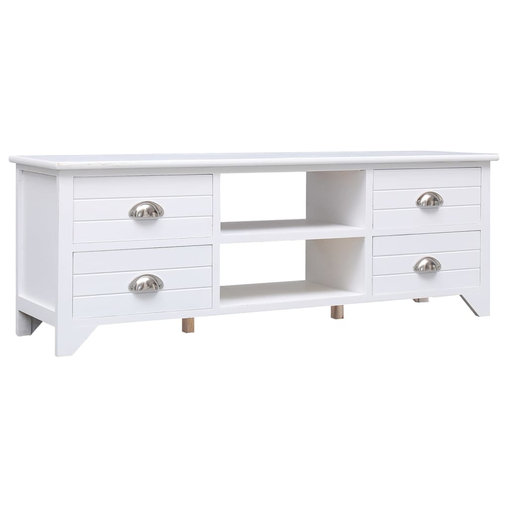 Vetonek Mueble para TV madera maciza de paulownia blanco 108x30x40 cm