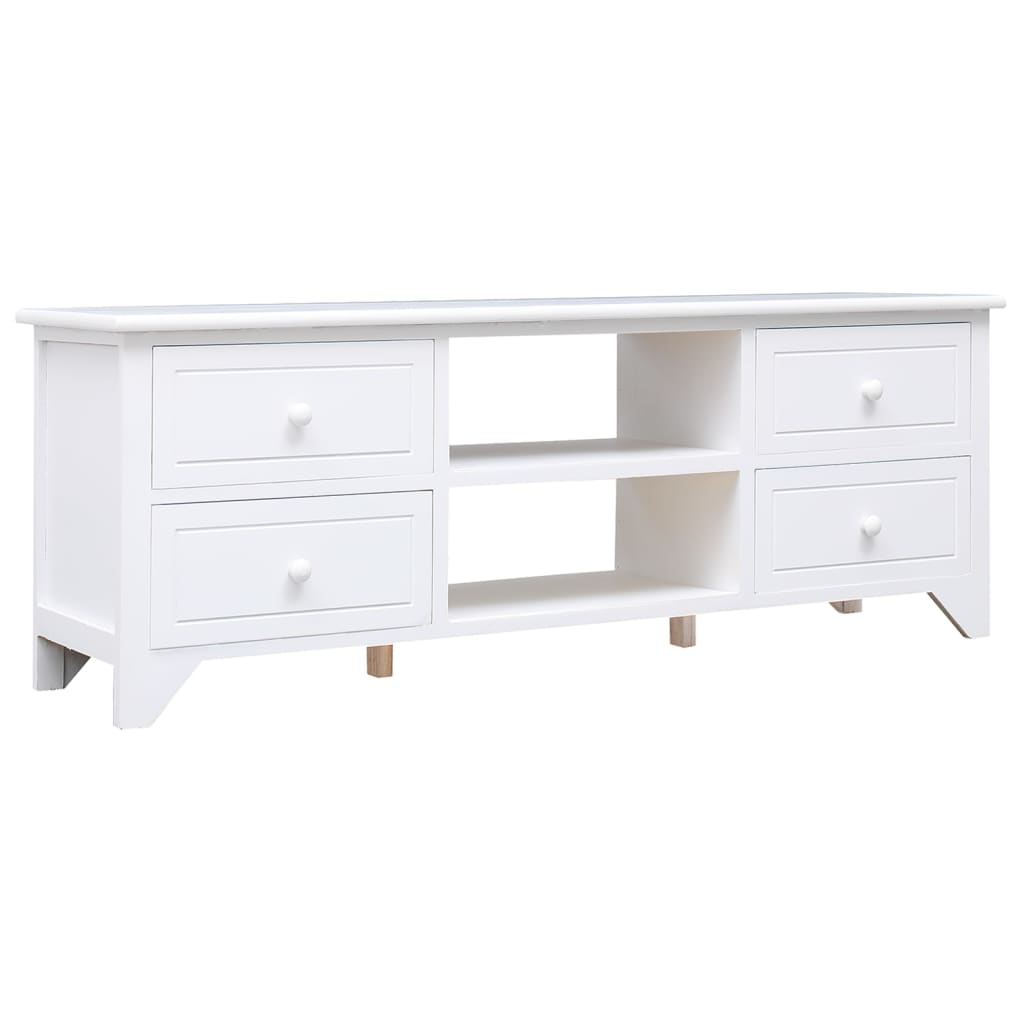 Vetonek Mueble para TV madera maciza de paulownia blanco 108x30x40 cm