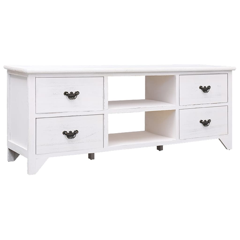 Vetonek Mueble para TV antiguo madera de paulownia blanco 108x30x40 cm