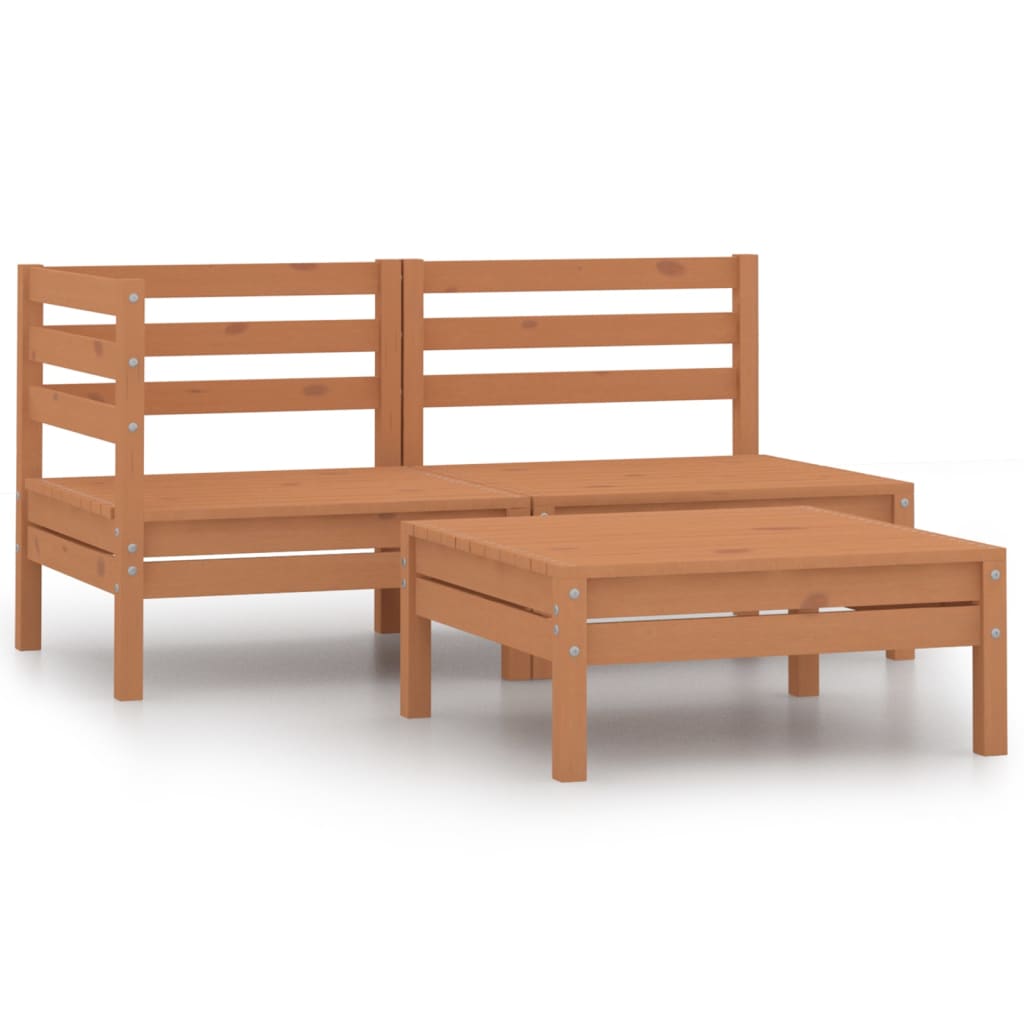 Vetonek Set de muebles de jardín 3 pzas madera maciza pino marrón miel