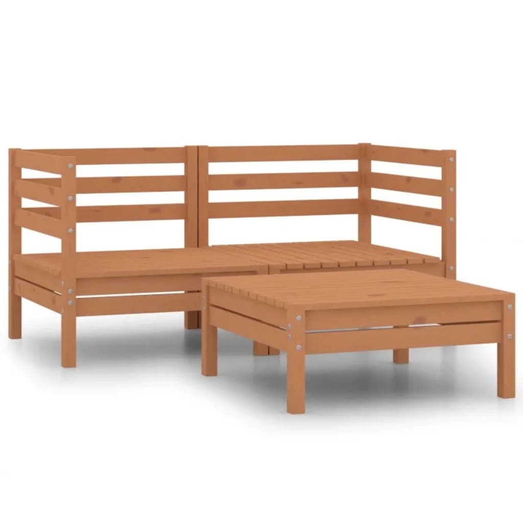 Vetonek Set de muebles de jardín 3 pzas madera maciza pino marrón miel