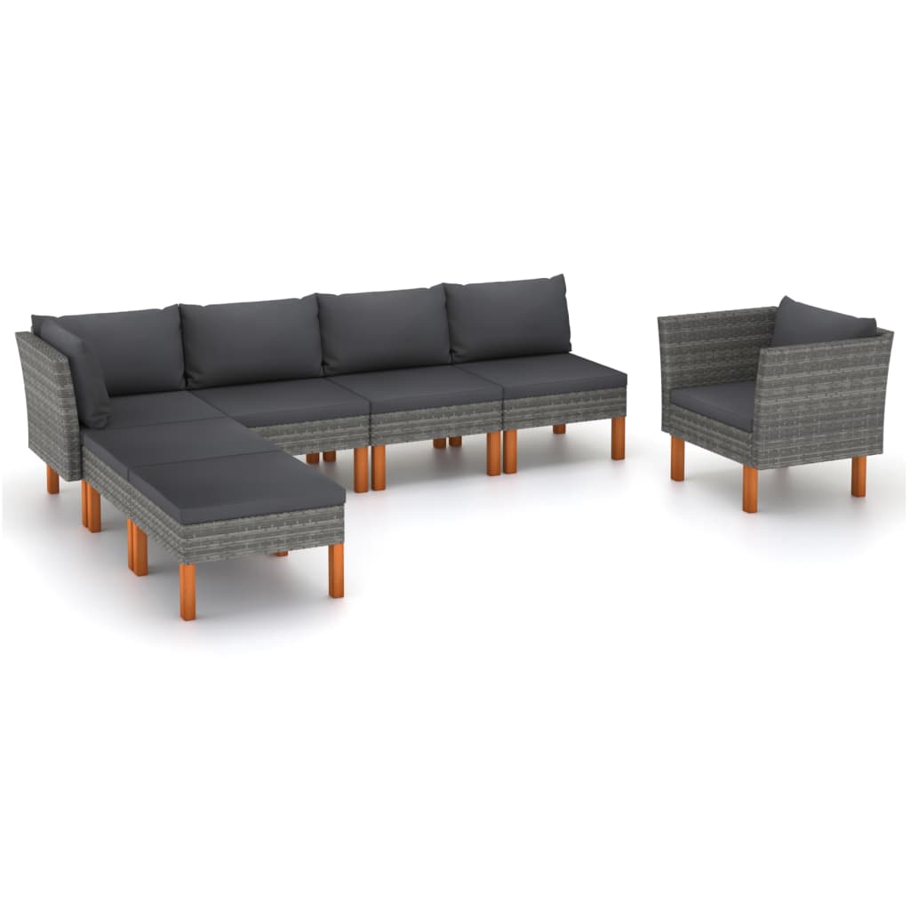 Vetonek Set de muebles de jardín 7 pzas ratán sintético eucalipto gris