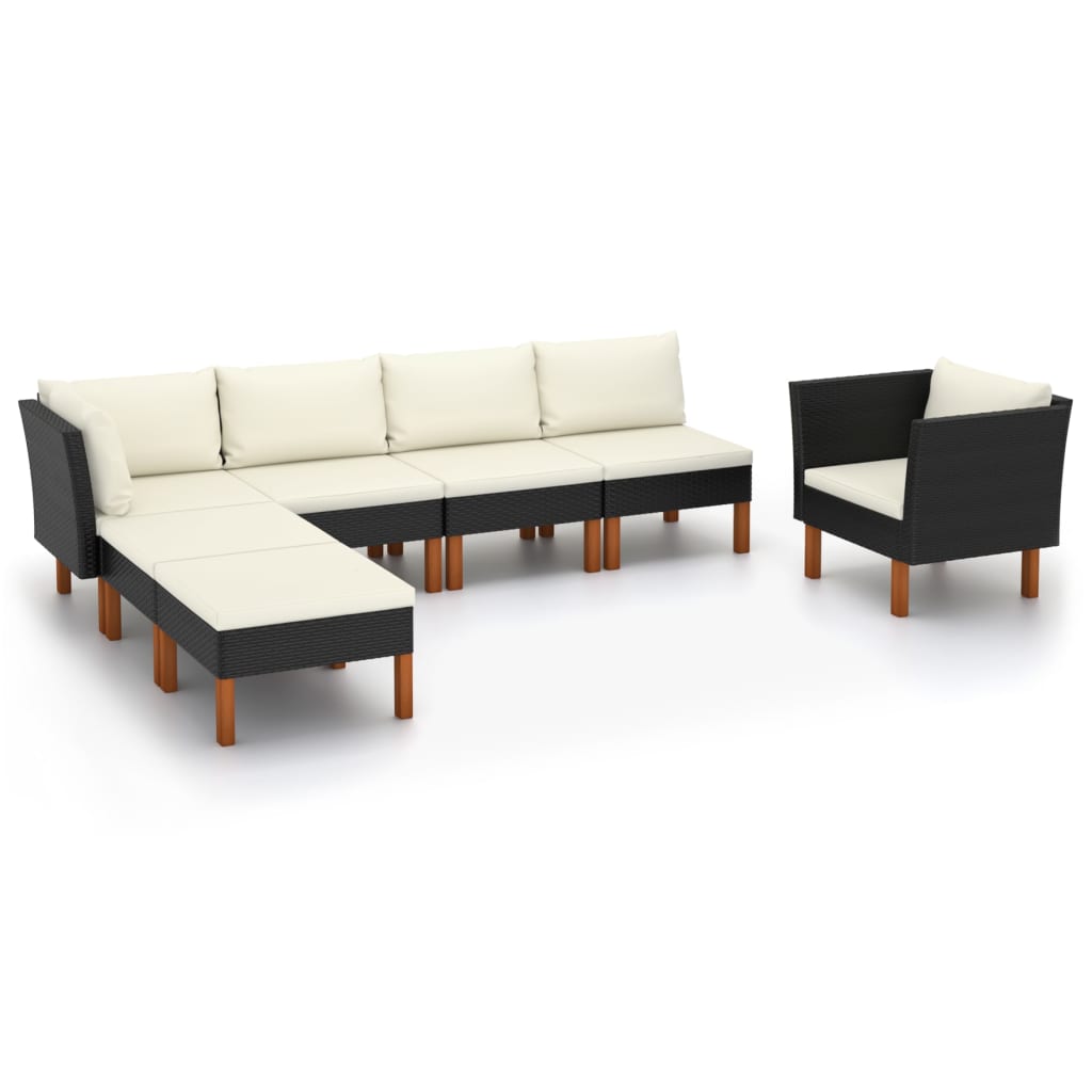 Vetonek Set muebles de jardín 7 pzas ratán sintético eucalipto negro