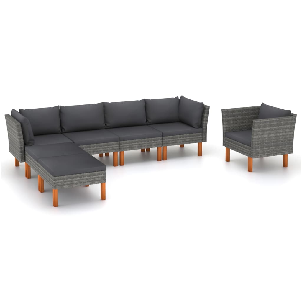 Vetonek Set de muebles de jardín 7 pzas ratán sintético eucalipto gris