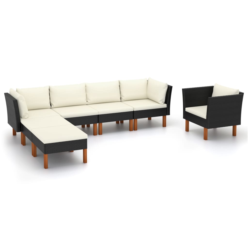 Vetonek Set muebles de jardín 7 pzas ratán sintético eucalipto negro