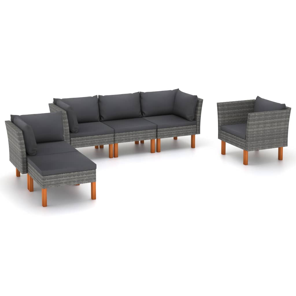 Vetonek Set de muebles de jardín 6 pzas ratán sintético eucalipto gris