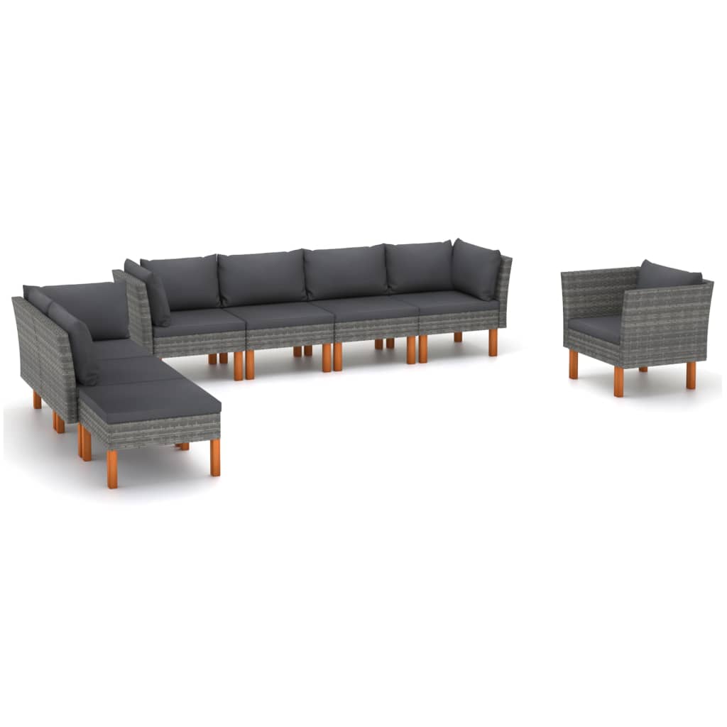 Vetonek Set de muebles de jardín 8 pzas ratán sintético eucalipto gris