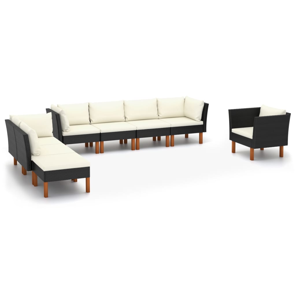 Vetonek Set muebles de jardín 9 pzas ratán sintético eucalipto negro