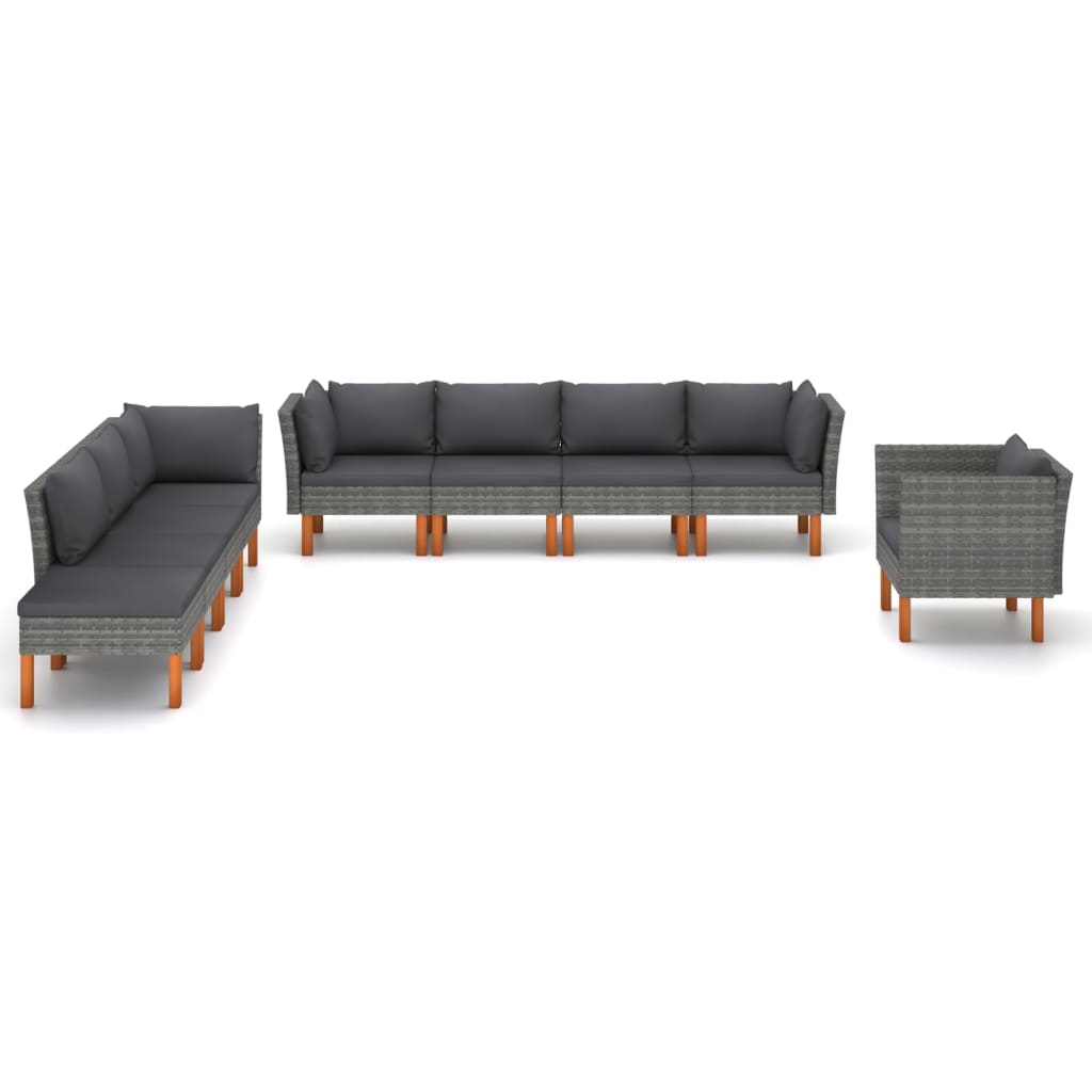 Set de muebles de jardín 9 pzas ratán sintético eucalipto gris vidaXL