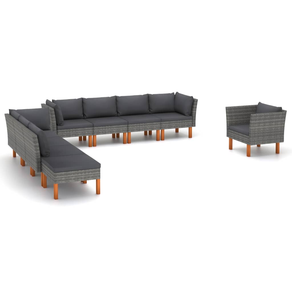 Vetonek Set de muebles de jardín 9 pzas ratán sintético eucalipto gris