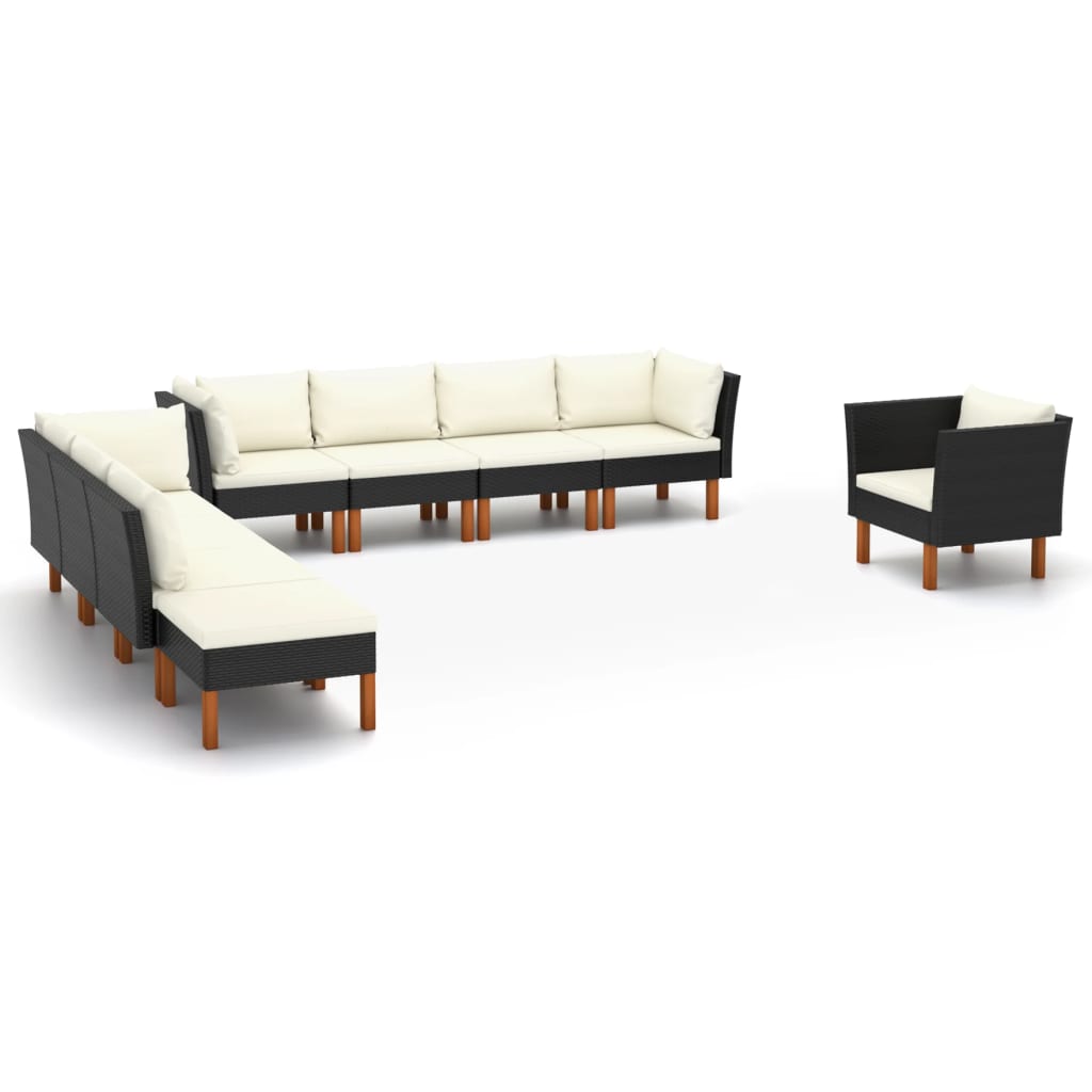 Vetonek Set muebles de jardín 10 pzas ratán sintético eucalipto negro