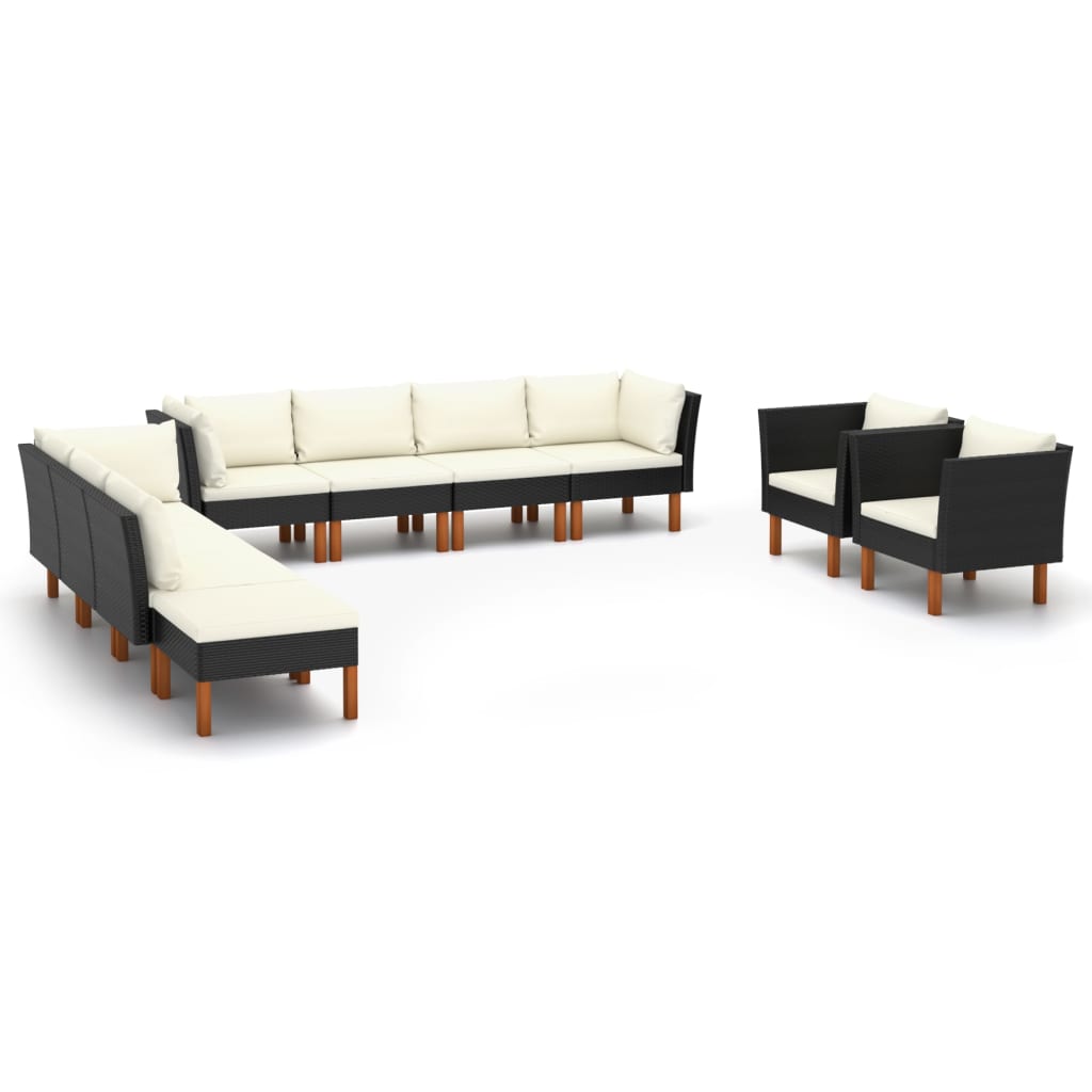 Vetonek Set muebles de jardín 10 pzas ratán sintético eucalipto negro