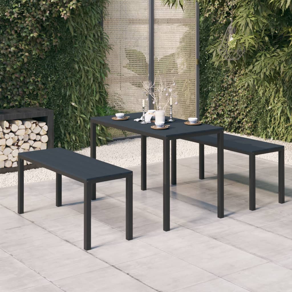 Vetonek Set de comedor de jardín 3 pzas acero y WPC negro