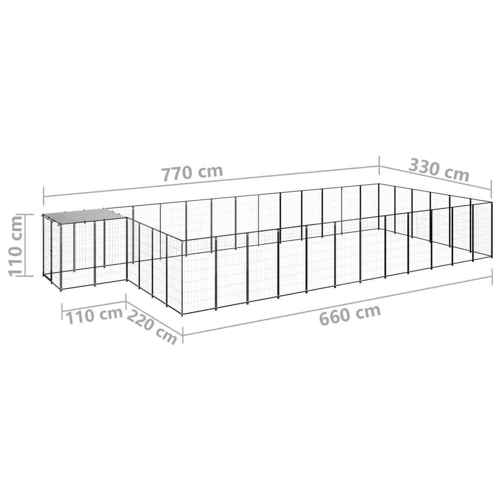 Perrera negra 22,99 m² acero vidaXL