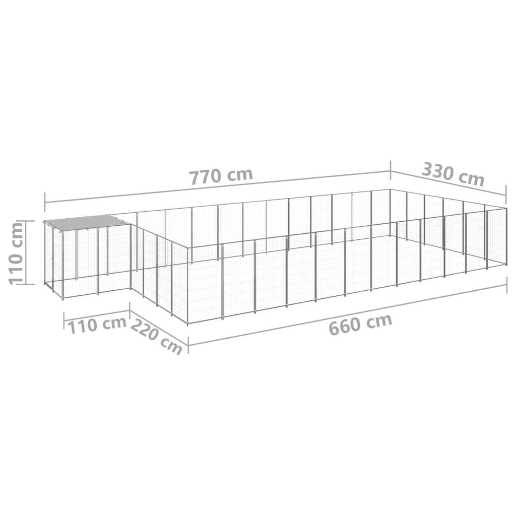 Perrera plateada 22,99 m² acero vidaXL