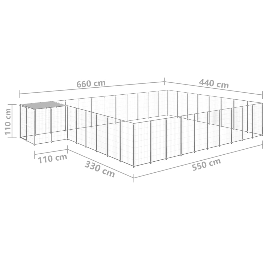 Perrera plateada 25,41 m² acero vidaXL