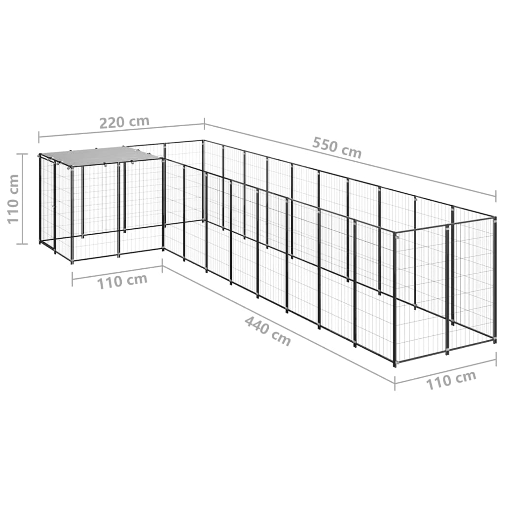 Perrera negra 7,26 m² acero vidaXL