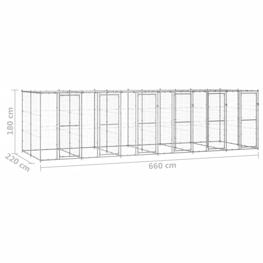 Perrera de exterior de acero galvanizado con techo 14,52 m² vidaXL