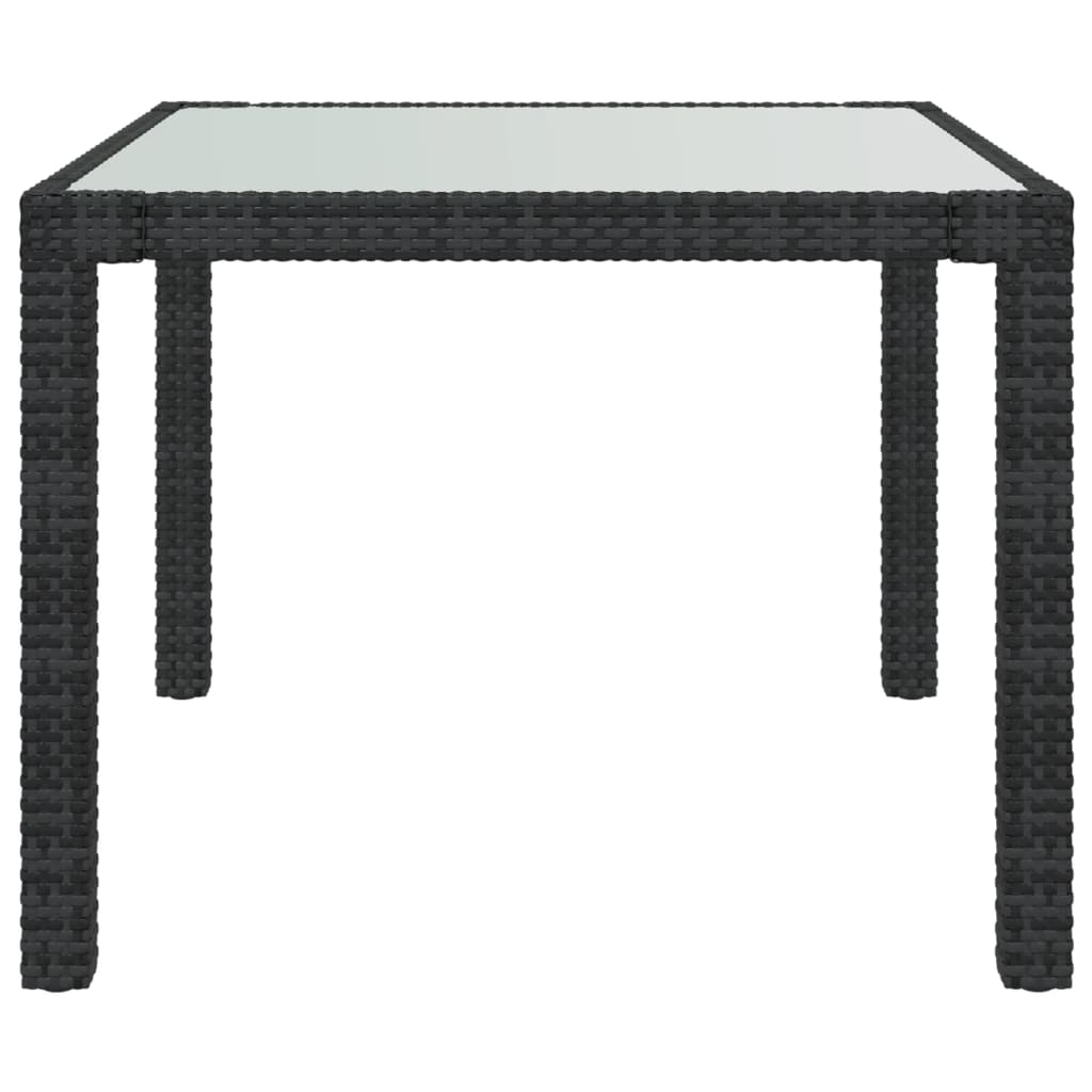 Mesa jardín vidrio templado ratán sintético 90x90x75 cm negro