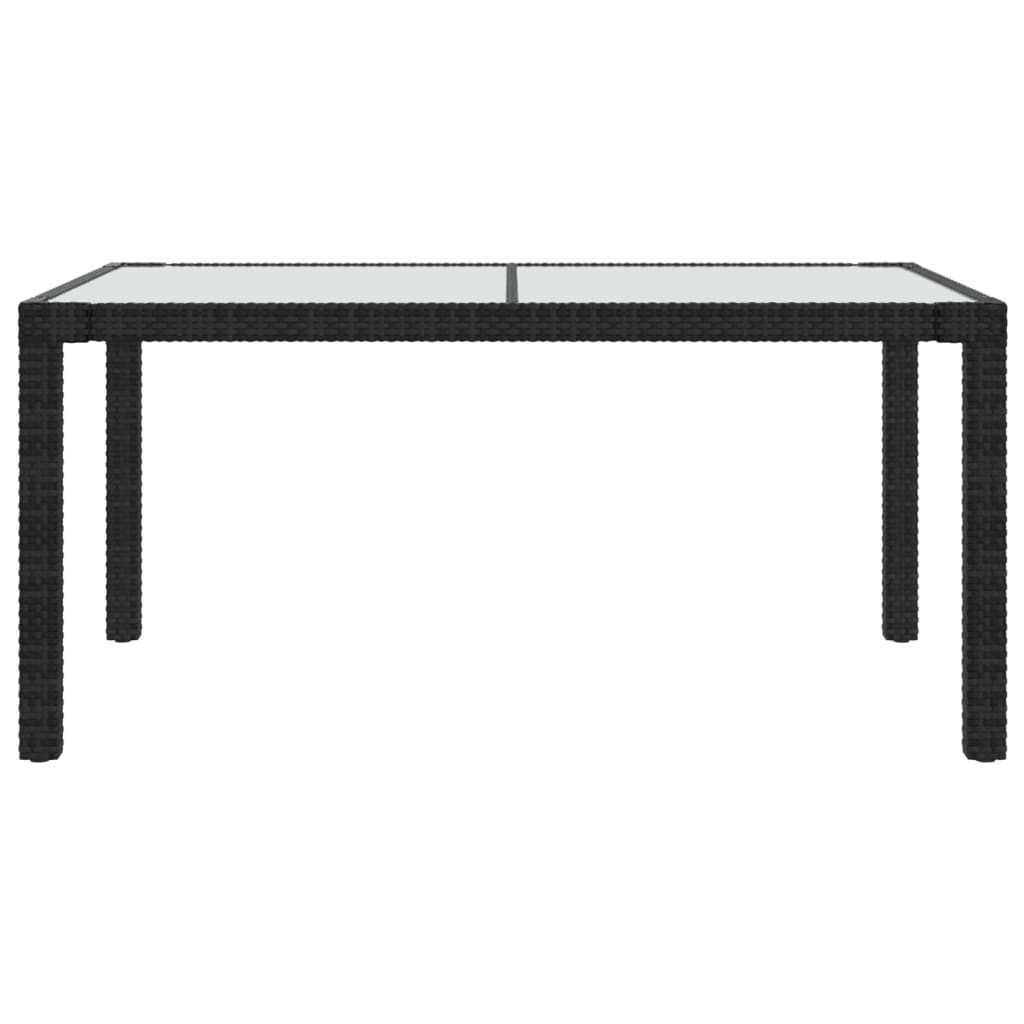 Mesa jardín vidrio templado ratán sintético 150x90x75 cm negro