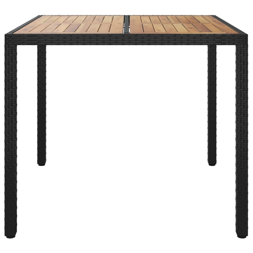 Mesa de jardín ratán PE madera acacia maciza negra 90x90x75 cm