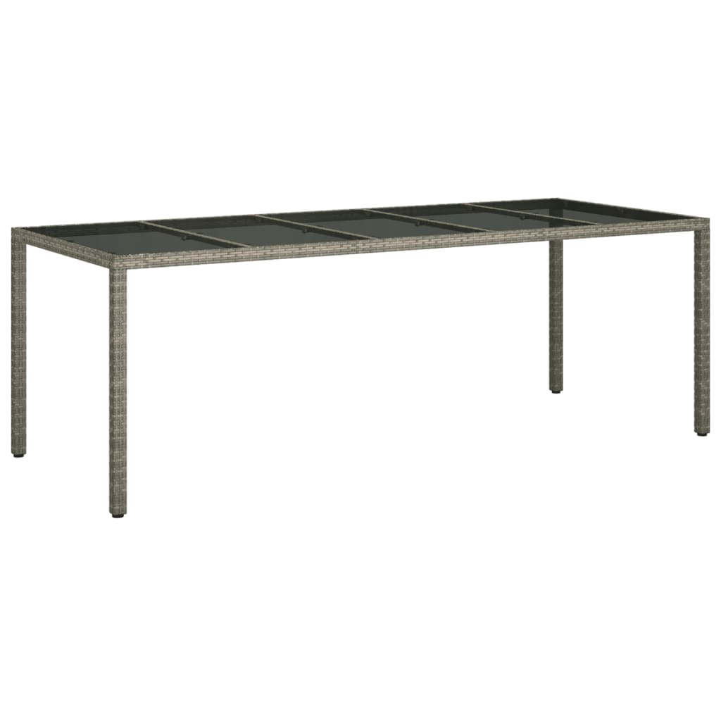 Mesa de jardín de vidrio templado ratán PE gris 250x100x75 cm vidaXL