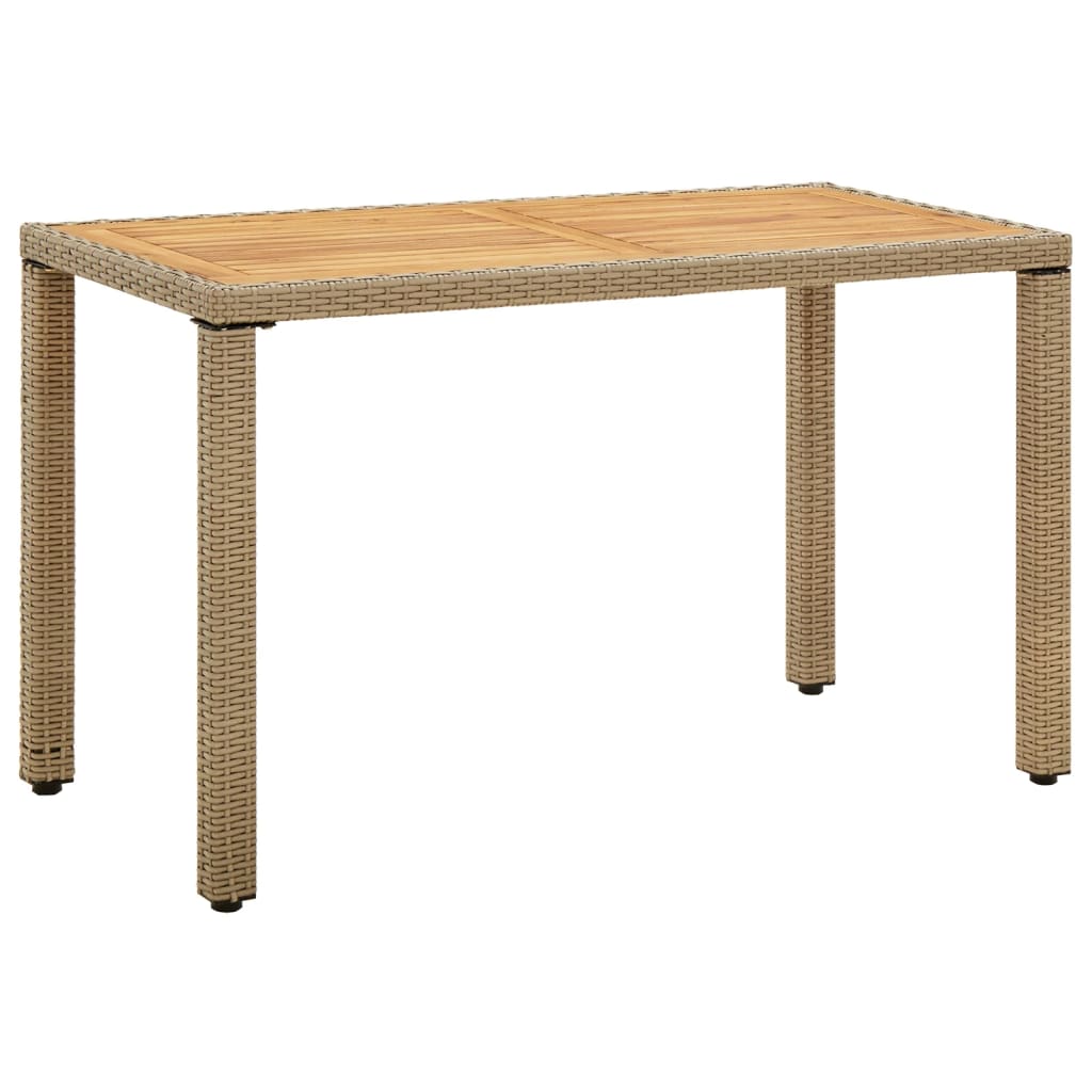 Vetonek Mesa de jardín ratán sintético madera acacia beige 123x60x74cm