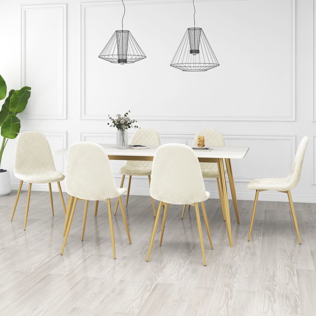 Vetonek Sillas de comedor 6 unidades terciopelo blanco crema