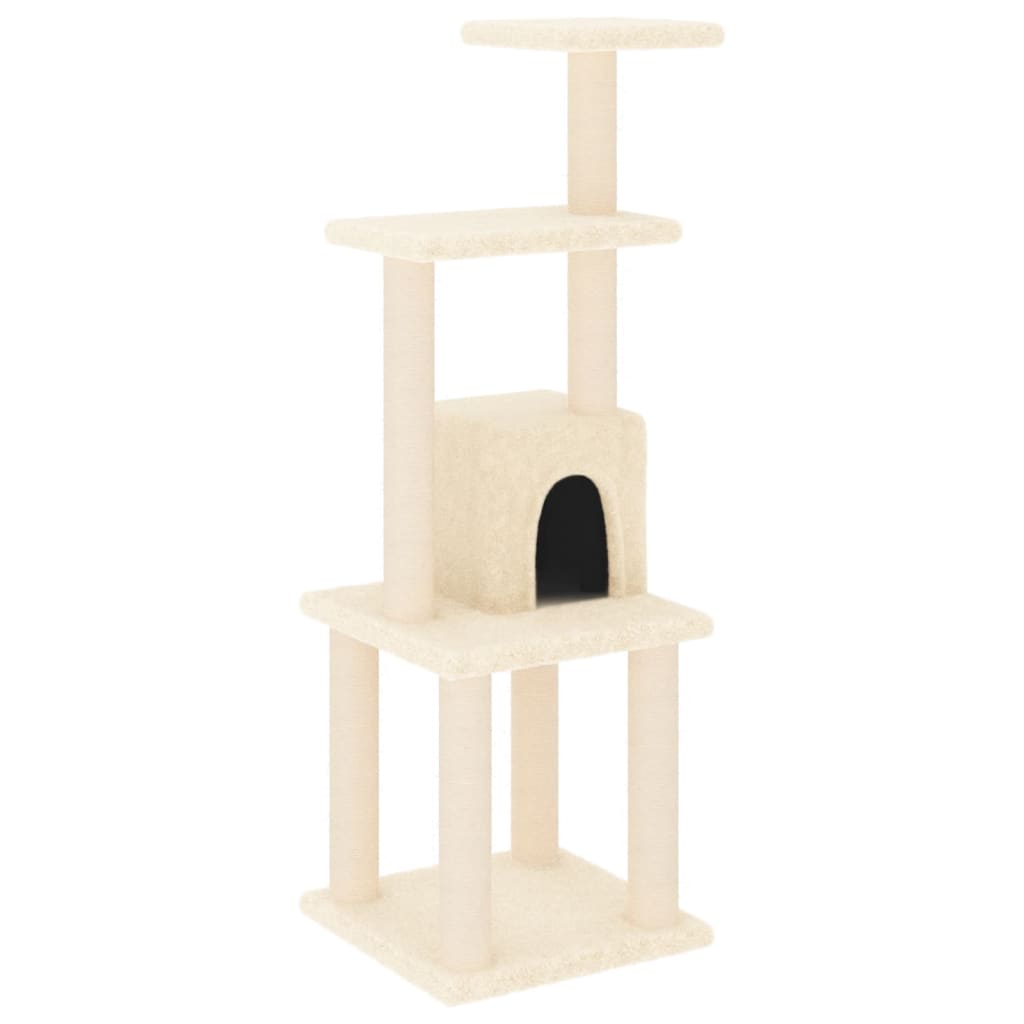 Rascador para gatos con postes de sisal crema 105 cm