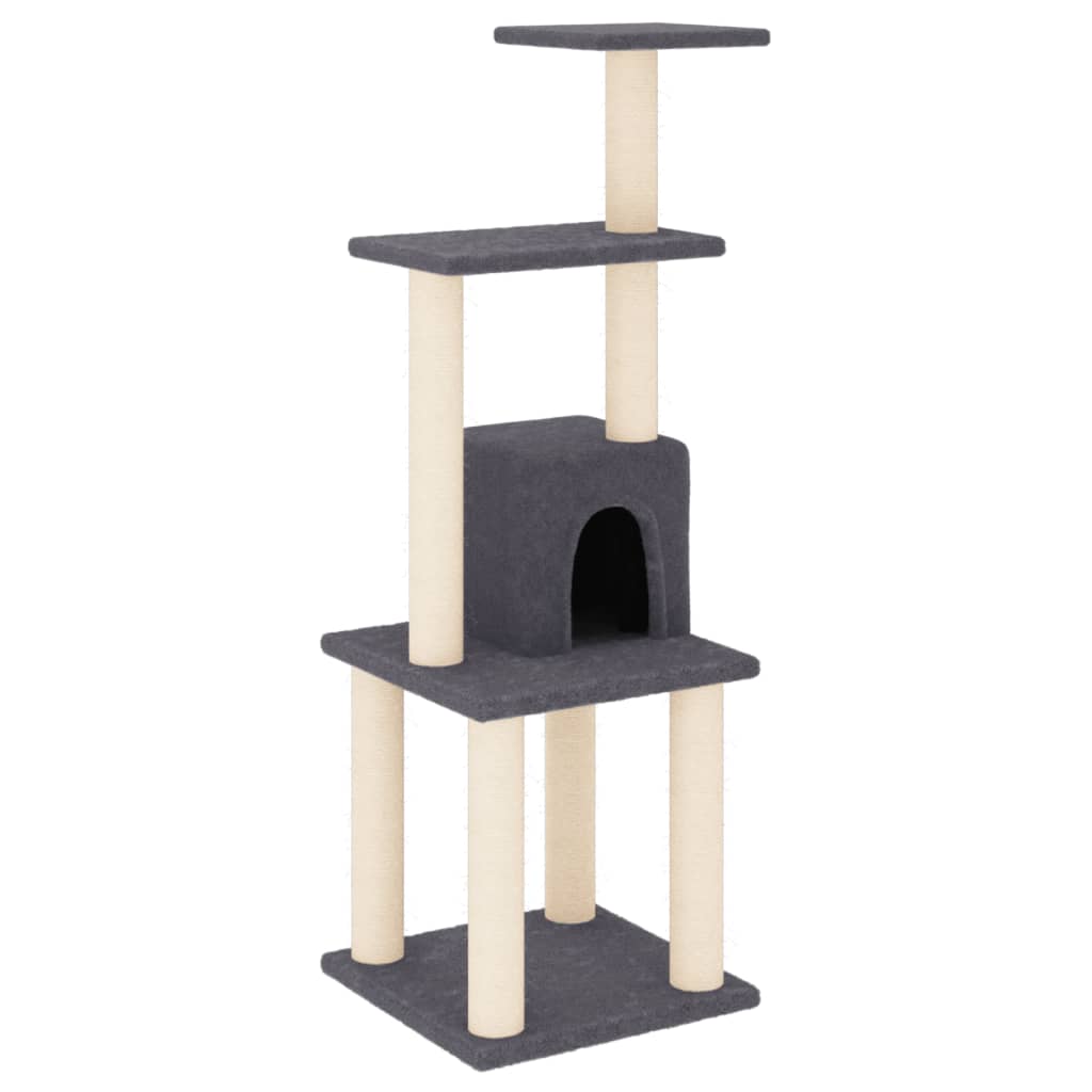 Rascador para gatos con postes de sisal gris oscuro 105 cm