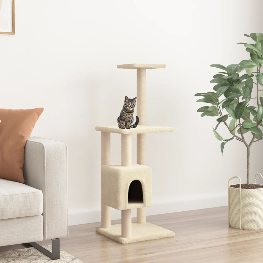 Vetonek Rascador para gatos con postes de sisal color crema 104 cm