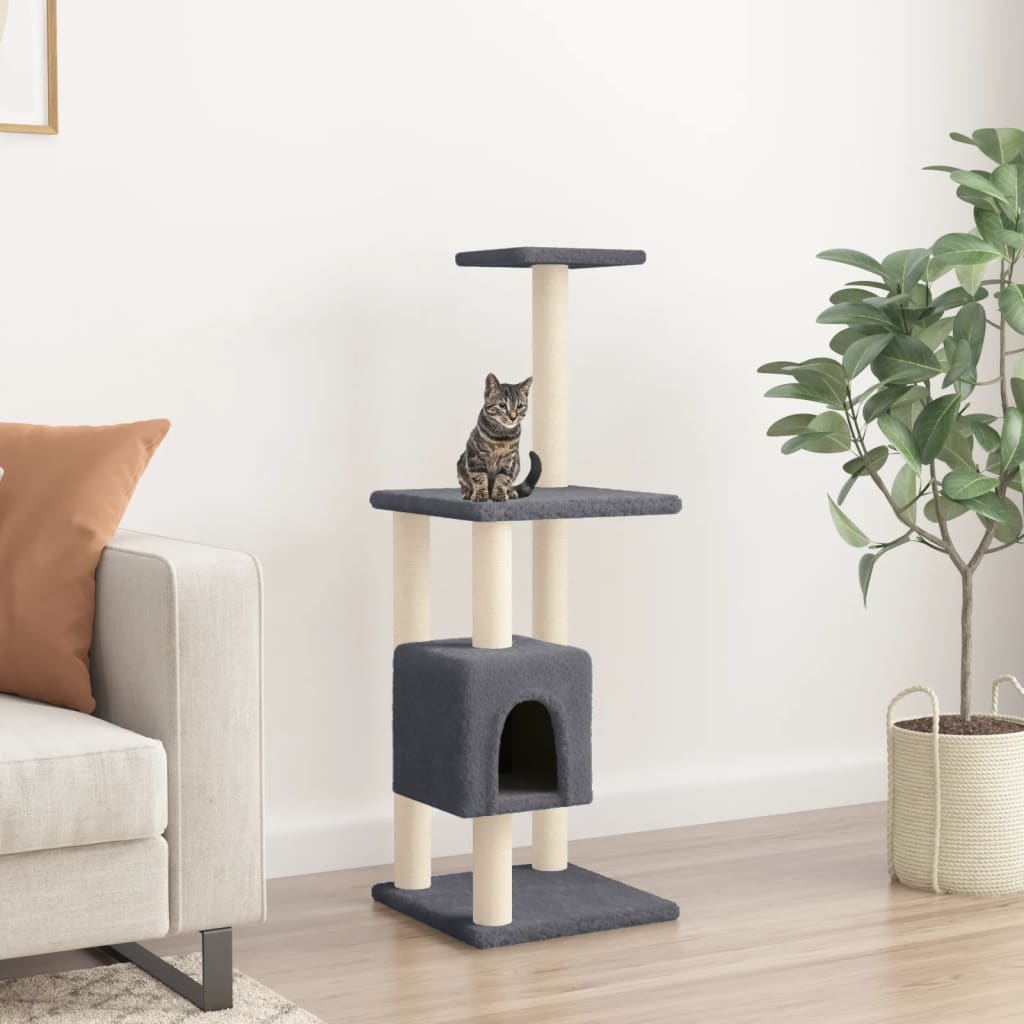 Rascador para gatos con postes de sisal gris oscuro 104 cm