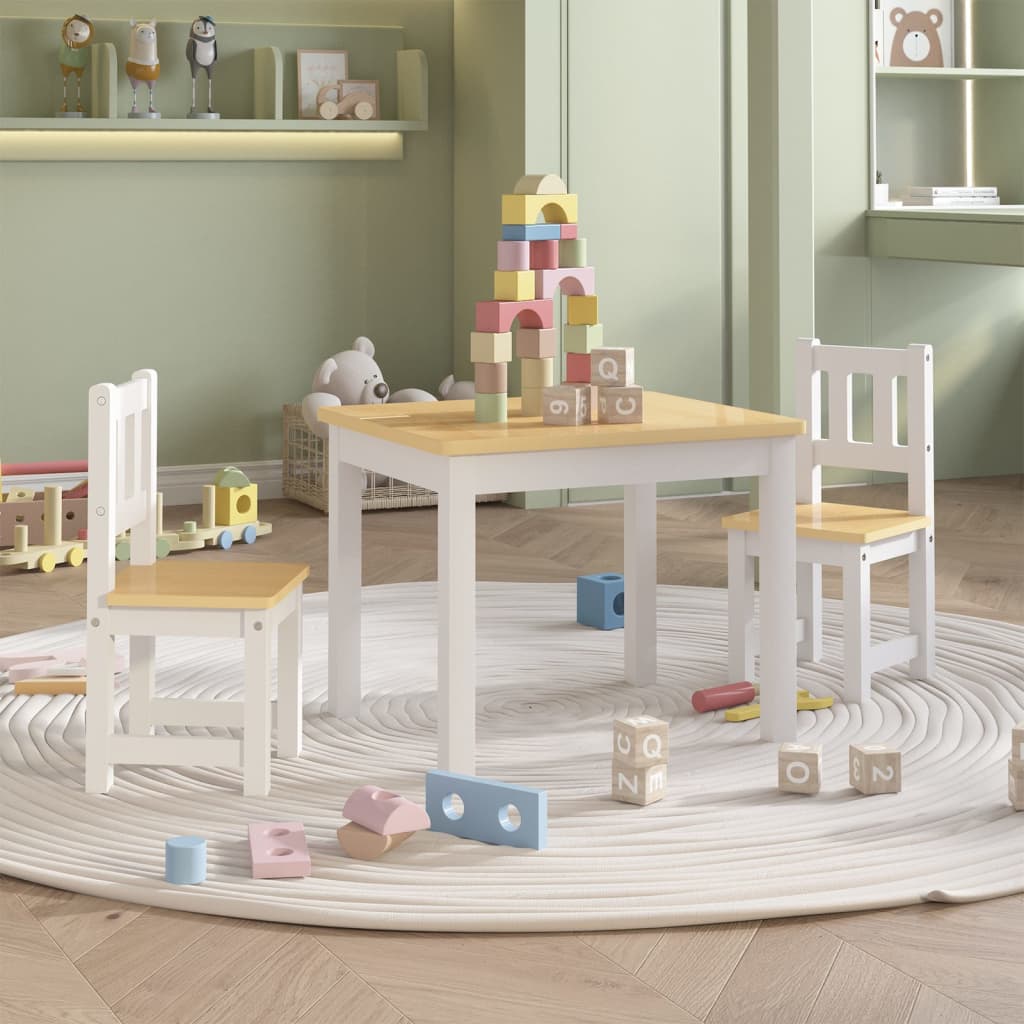 Vetonek Mesa y silla infantil 3 pzas MDF blanco y beige