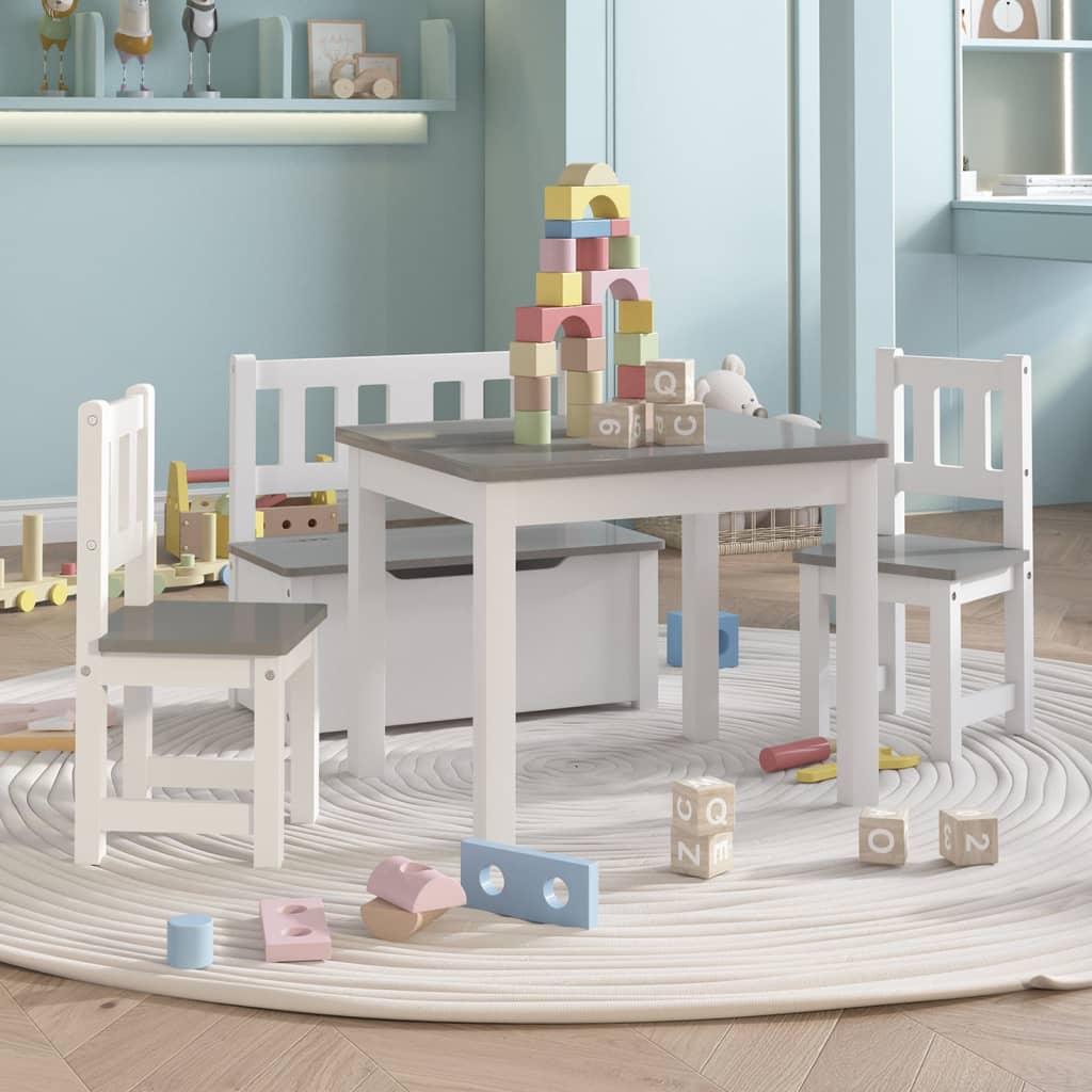 Vetonek Mesa y sillas infantiles 4 piezas MDF blanco y gris