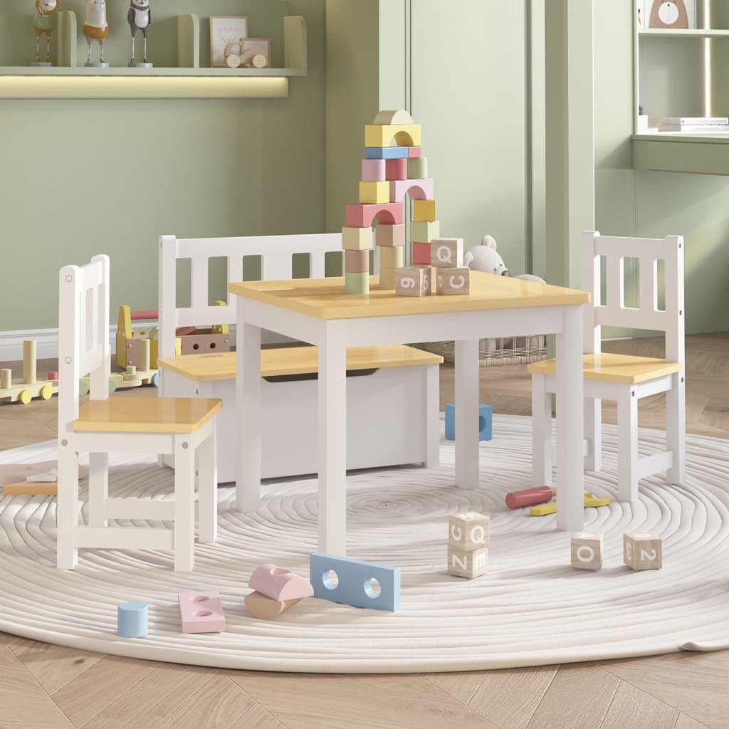 Vetonek Mesa y sillas infantiles 4 piezas MDF blanco y beige