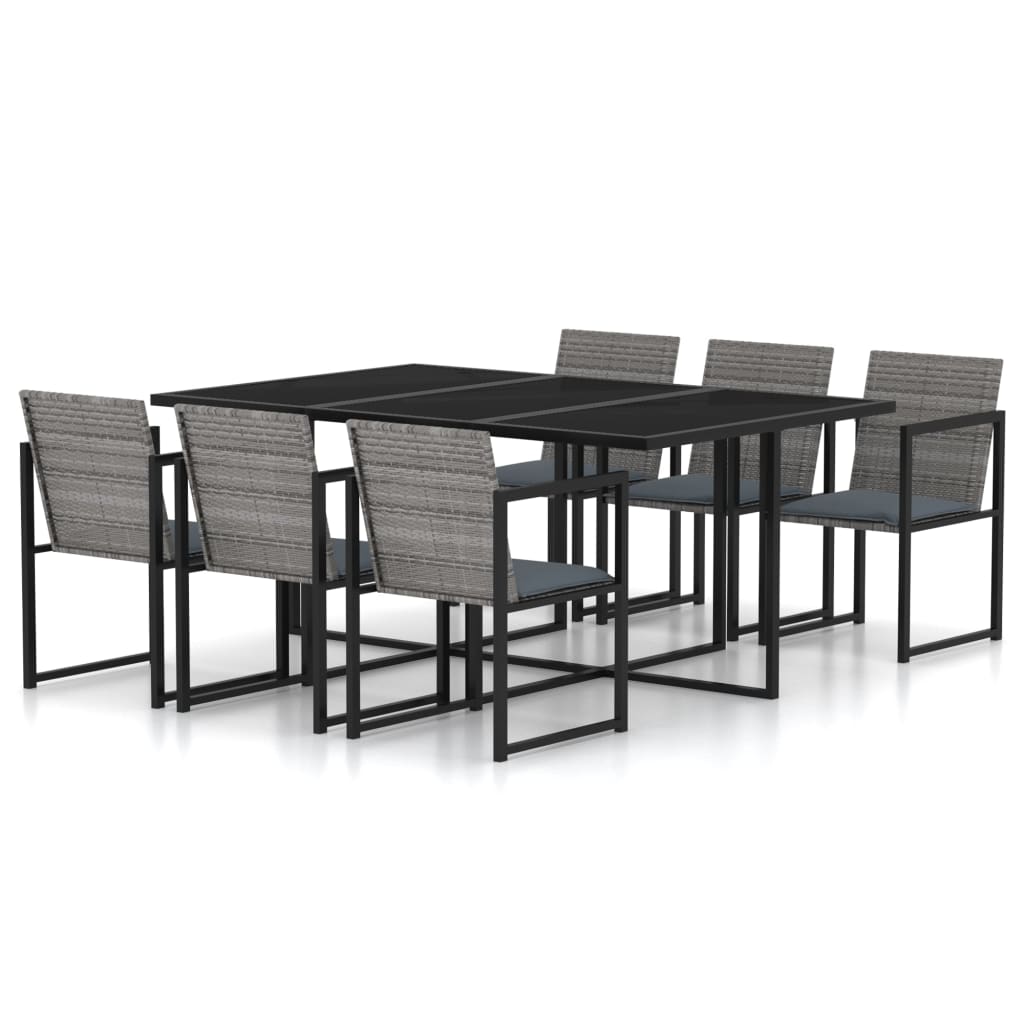 Vetonek Set de comedor de jardín 7 pzas y cojines ratán sintético gris