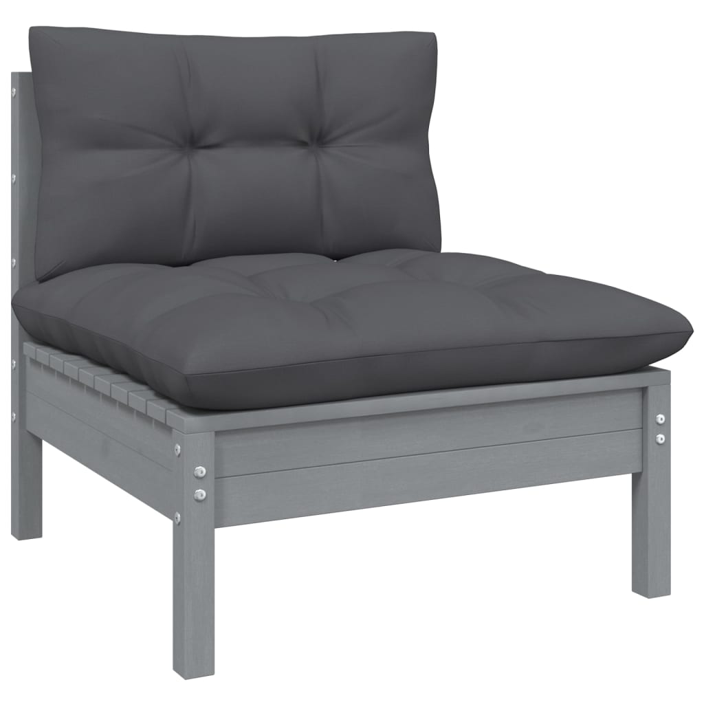 Juego muebles de jardín 3 pzas cojines gris madera pino maciza vidaXL