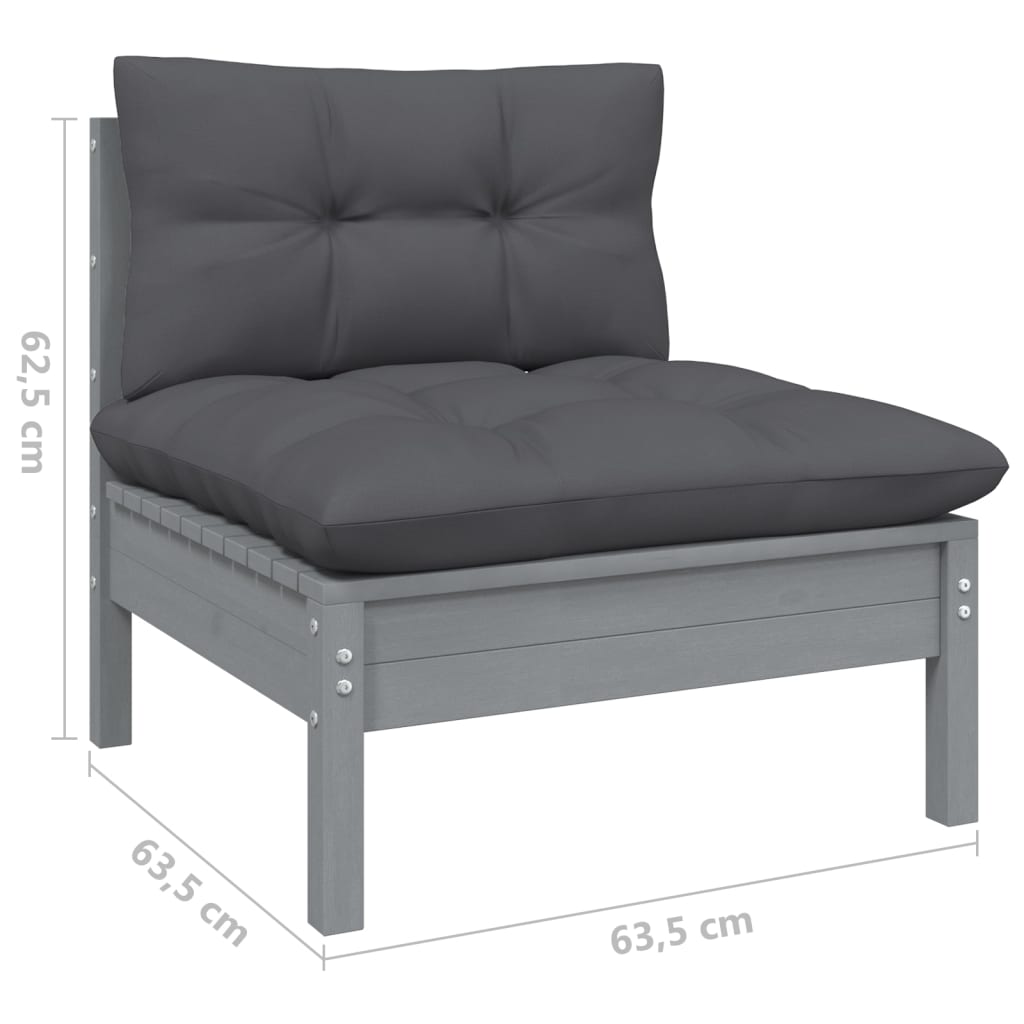 Juego muebles de jardín 3 pzas cojines gris madera pino maciza vidaXL