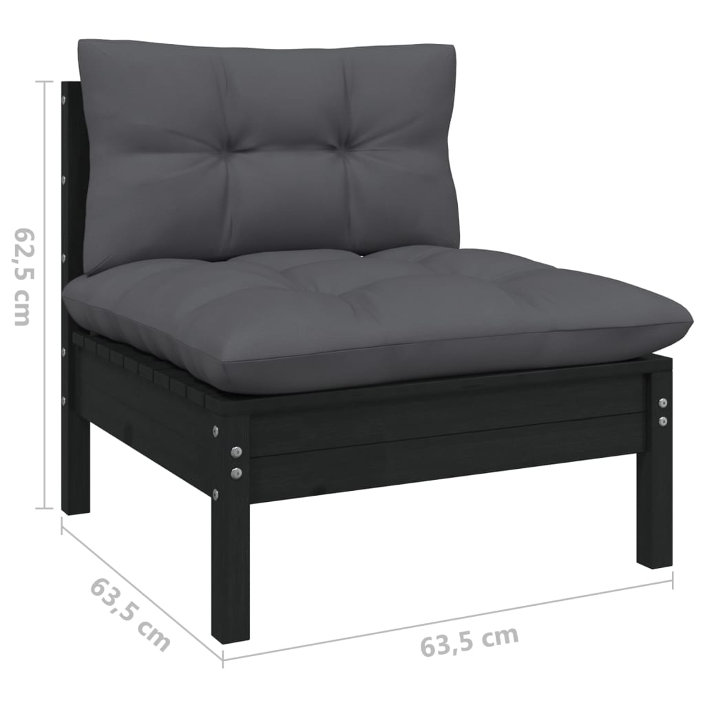 Juego muebles de jardín 3 pzas cojines negro madera pino maciza vidaXL