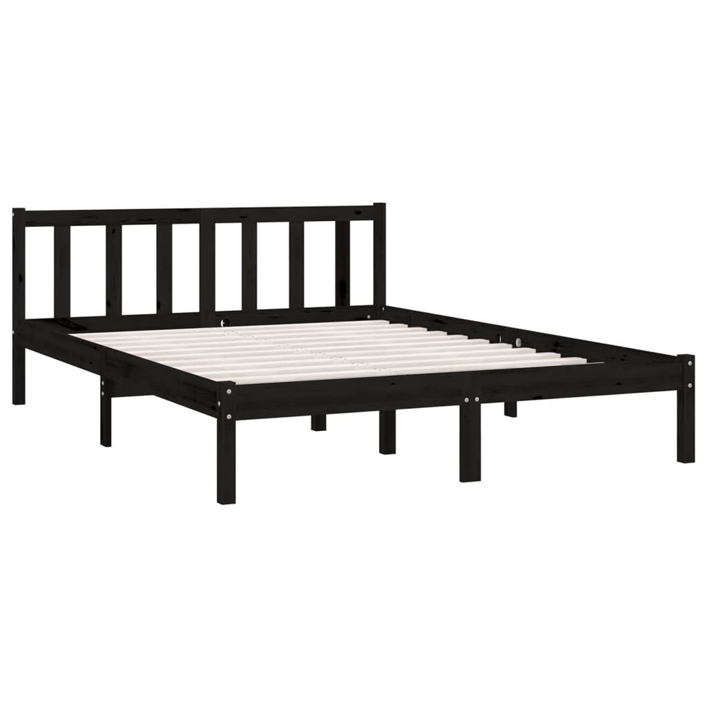 Estructura de cama sin colchón madera maciza negro 140x190 cm v1436 - Vetonek