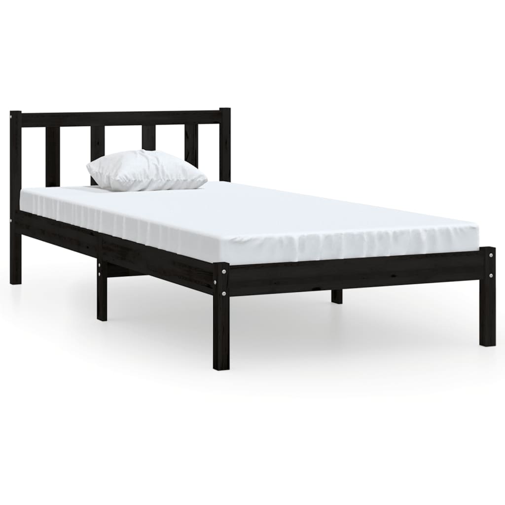 Vetonek Estructura de cama sin colchón madera maciza negro 90x200 cm
