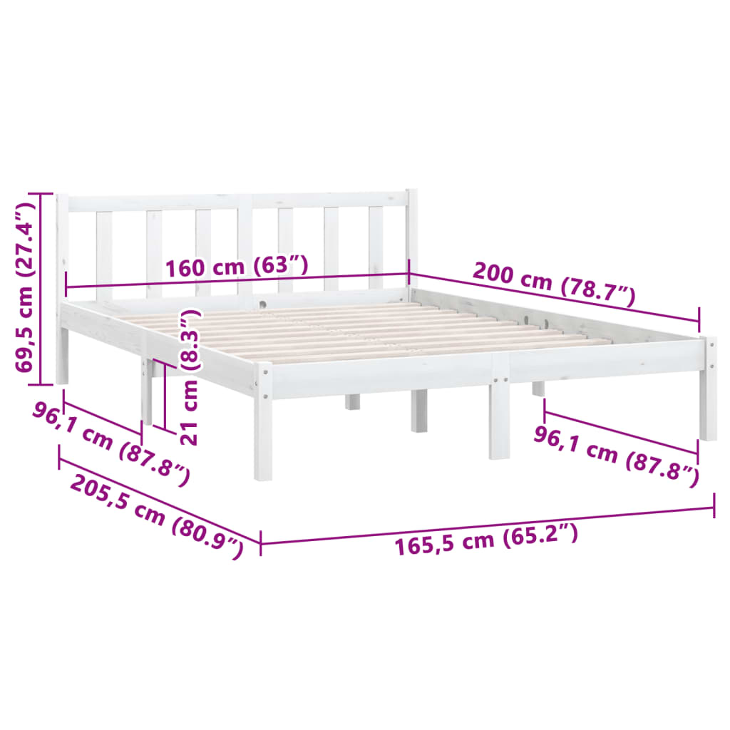 Estructura de cama sin colchón madera maciza blanco 160x200 cm vidaXL