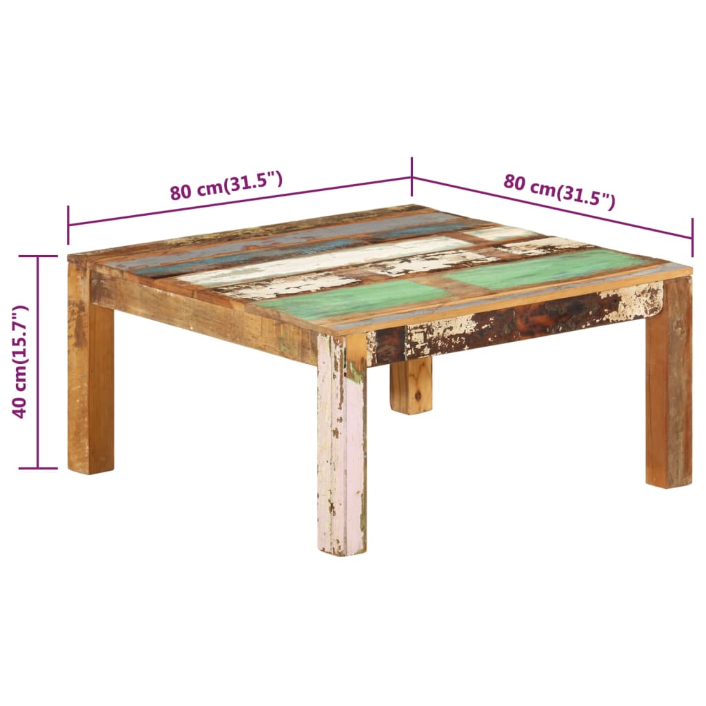 Mesa de centro de madera maciza reciclada 80x80x40 cm vidaXL