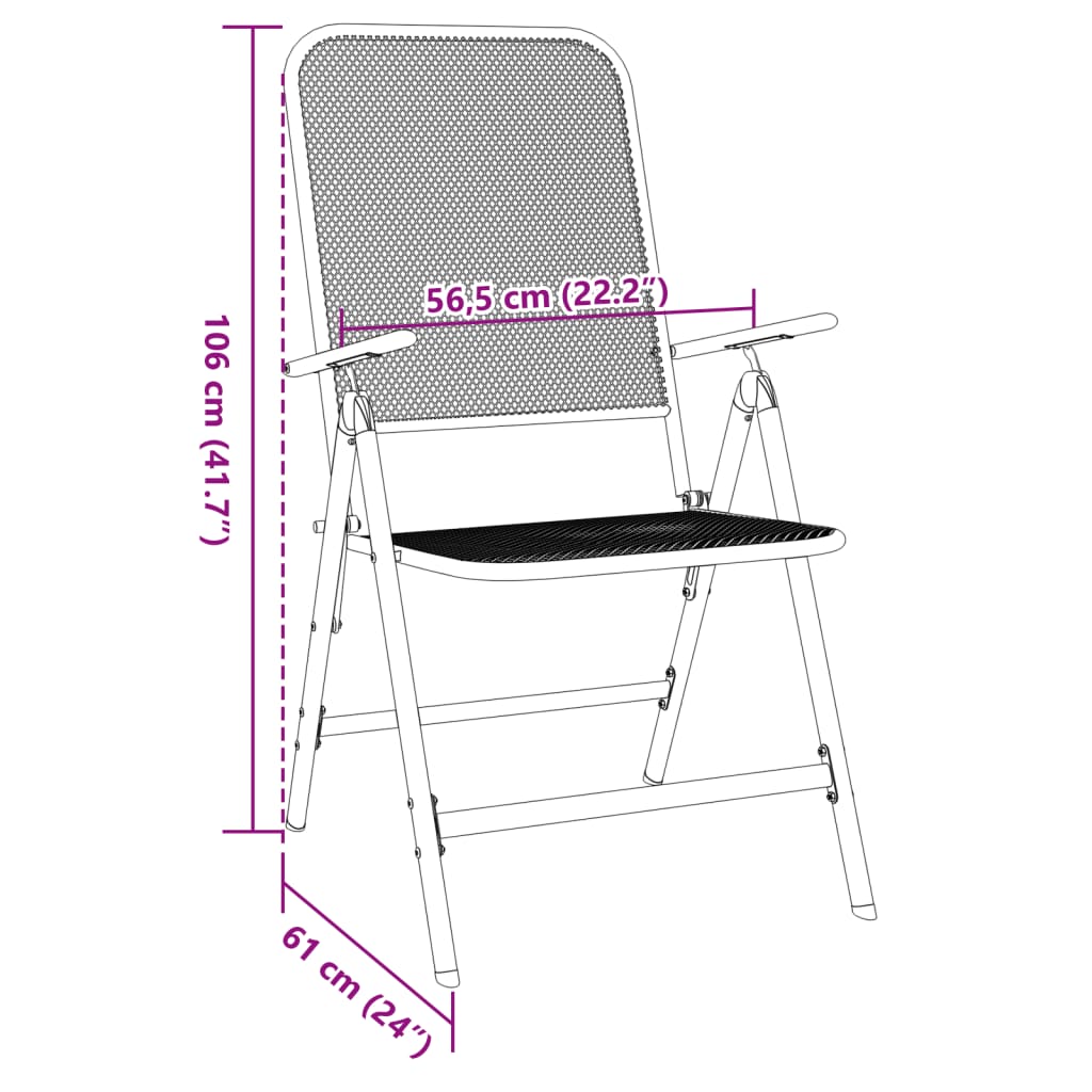 Silla jardín plegable 2 uds antracita malla metálica expandida vidaXL