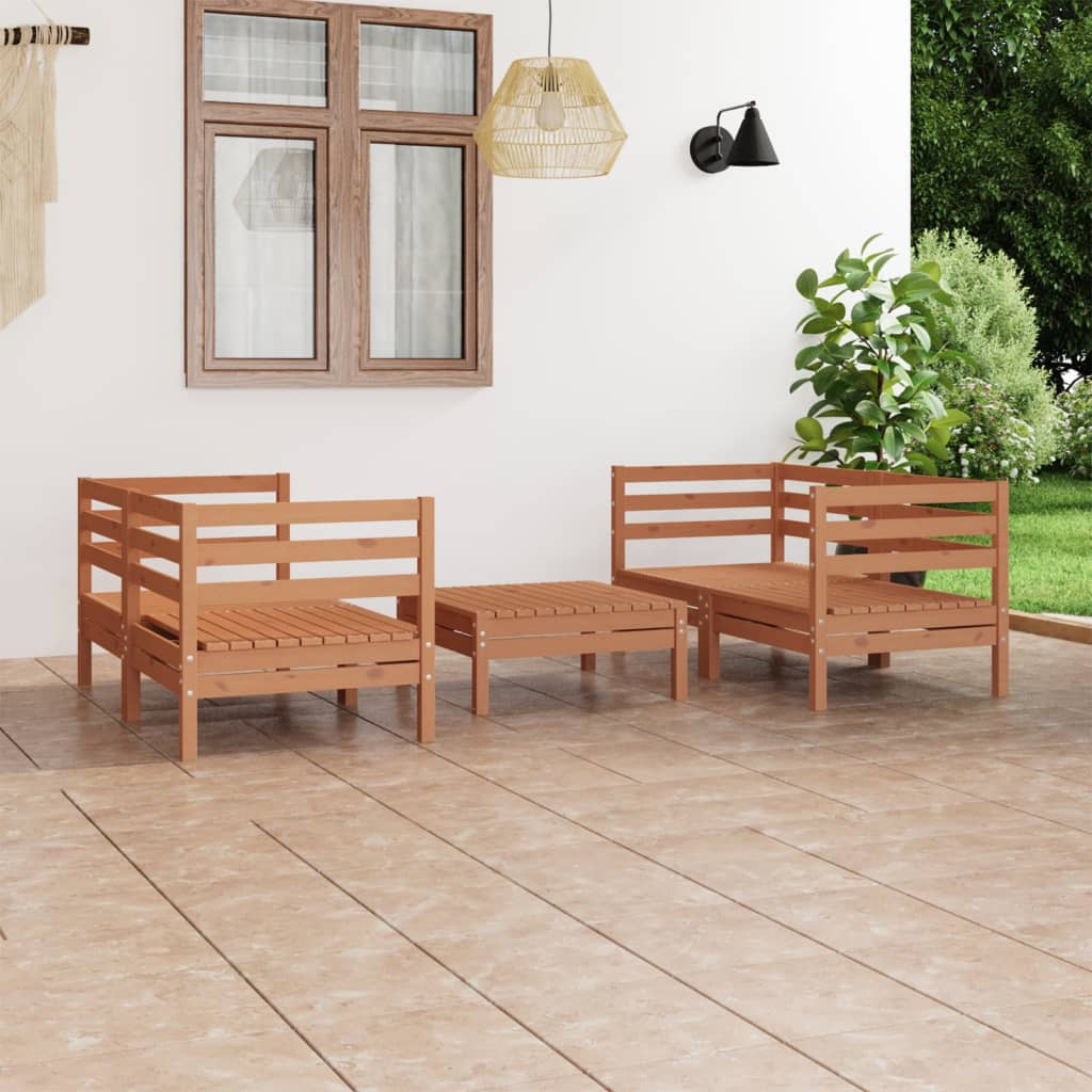 Vetonek Juego muebles de jardín 5 pzas madera maciza pino marrón miel