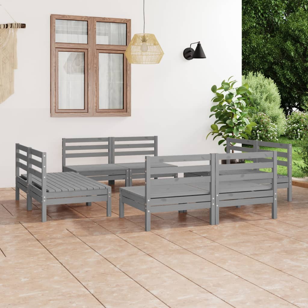 Vetonek Juego de muebles de jardín 8 piezas madera de pino maciza gris