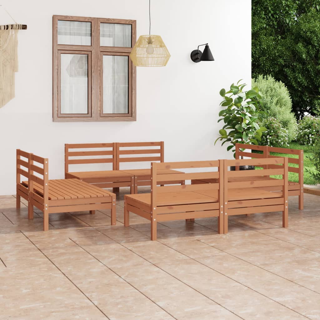 Vetonek Juego de muebles jardín 8 pzas madera maciza pino marrón miel